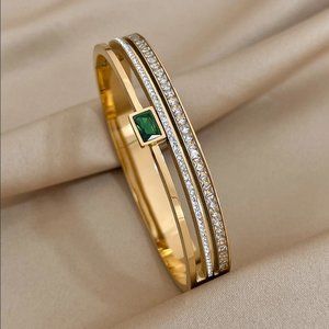 2ct Green Emerald Gemstone Diamond 14K Gold Womens Bangle Hand Cuff Bracelet ct